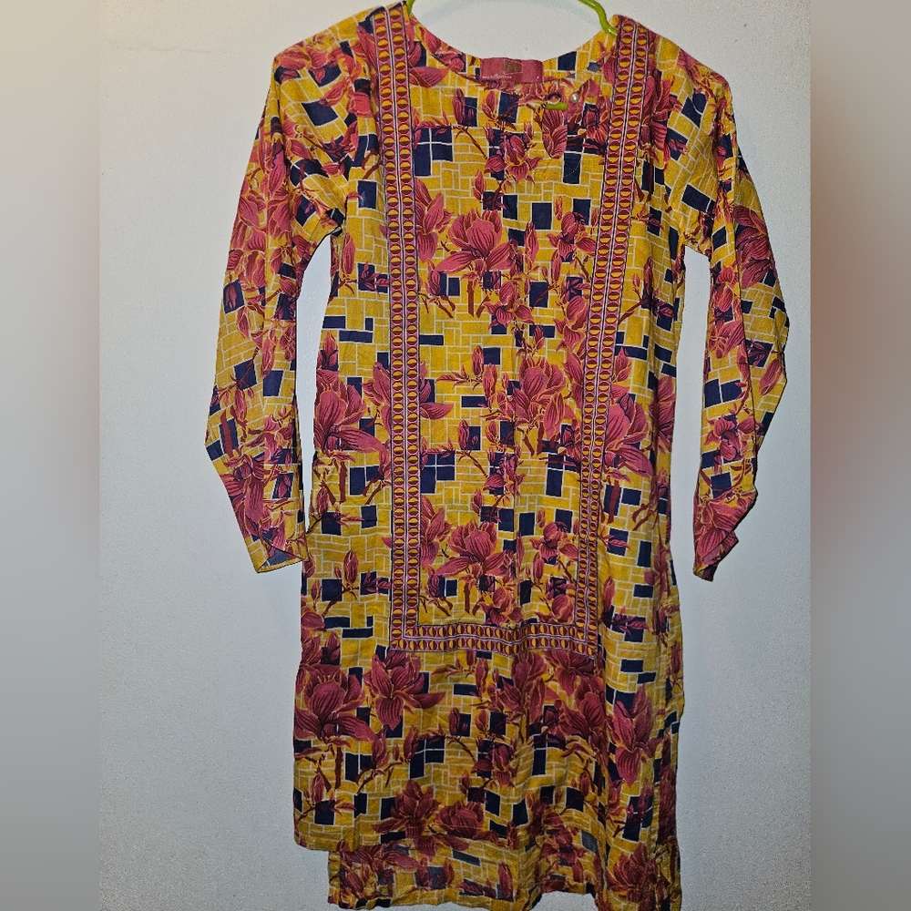 Vibrant Yellow Floral Long-Sleeve Dress